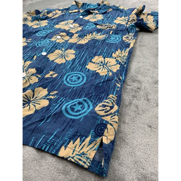 Marvel Men's small Hawaiian Shirt Captain America Blue Floral Print - Picture 7 of 8